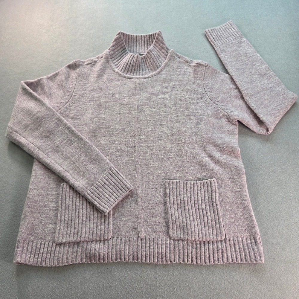 Marled Reunited Clothing Womens Lavender Mock Neck Sweater Ribbed Pockets Small